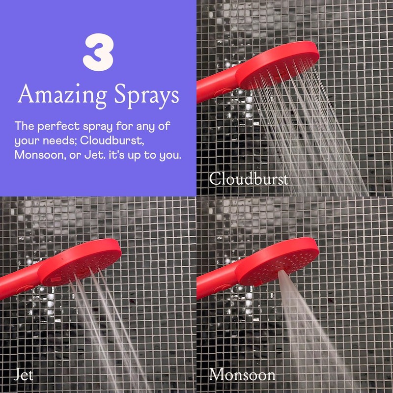 Sproos - Handheld Shower Head, High Pressure, 3 Spray Functions