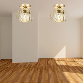 COOINJOY Modern LED Crystal Chandeliers Ceiling Light Fixture, Semi Flush Mount, Gold, for Kitchen, Hallway, Dining Rooms, Living Room