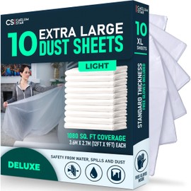 CS 10 Pack Extra Large Plastic Dust Sheets for Decorating 3.6 x 2.7m (12 x 9ft), Light Dust Sheet for Painting & Furniture, Plastic Sheet-Plastic Sheeting-Decorating Tools-Decorating Sheets-Dust Cover