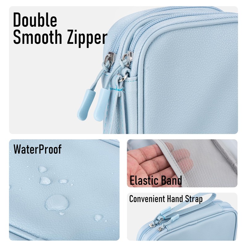 Leather Travel Electronic Organizer - Double Layer, Waterproof Case for