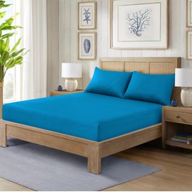 CHARKHAH Polycotton Fitted Sheet for Single Double King Super King Bed 200 Thread Count Anti Wrinkle Plain Bedding 25 cm Extra Deep Fitted Sheets Cover with Elastic Edges (Teal, Single)