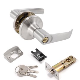 Door Handle Lock with Keys, Internal Door Lock with Adjustable Latch, Privacy door handle with lock, Bedroom Door Lock, Security Door Locks Set for Entrance/Exit, Silver