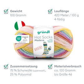 Gründl Hot Socks Madena (Sock Wool Made of 75% Virgin Wool (Superwash) and 25% Polyamide, Made in Italy, 4-Ply Sock Yarn, 100 g / 420 m, Needle Size: 2.5 mm - 3 mm, 1 x 100 g), Caribean-Summer