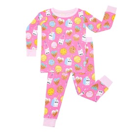 Little Sleepies Two-Piece Pajama Set for Baby Boys and Baby Girls, Toddler Pajamas, Kids Pajamas, Tee Pant 2-Piece Kids PJs Set, Snug Fit, Pink Cookies & Milk, 3T