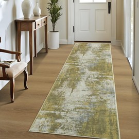 Merelax 2x6 Entryway Long Runner Area Rug, Green Washable Modern Abstract Entry Rugs for Kitchen Bedroom Hallways Living Room, Non Slip Carpet for Indoor Door High Traffic Family Room Decor