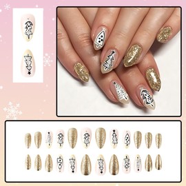 Christmas Press On Nails Almond Fake Nails With Christmas Tree Golden Flash Christmas Nails Design Christmas Press On Nails For Women Impress christmas Nails Cute Christmas Nails 24pcs