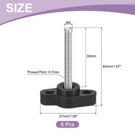 sourcing map 6Pcs Tee Wing Knobs Thumb Screws, M4 x 30mm Clamping Screw Knob Male Thread 304 Stainless Steel T Shaped Thumb Screws Handle 27mm Dia. for Hand Tightening Knob Replacement, Black