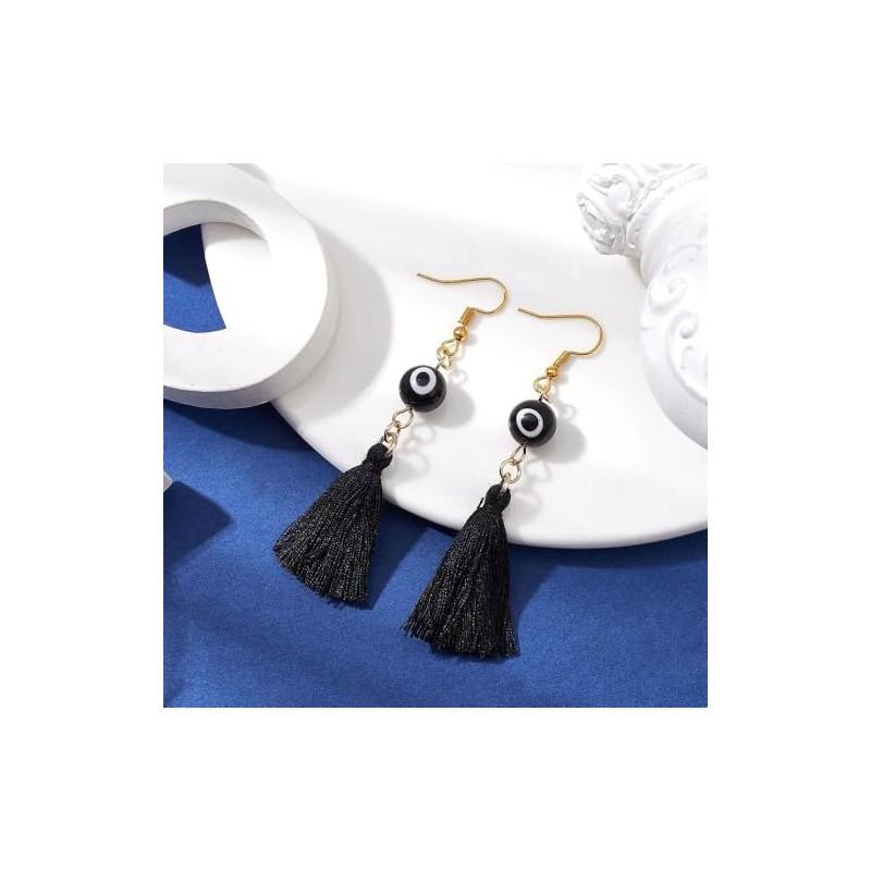 Hemasa Black Colour Evil Eye Lampwork & Tassel Earrings earrings