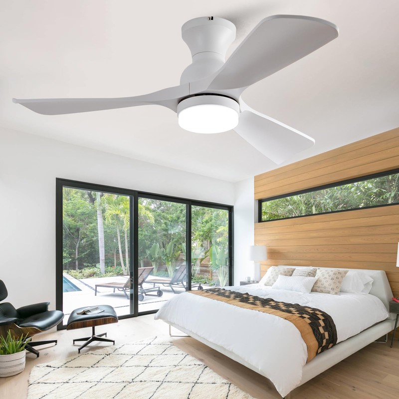 OMYU 42 inch Flush Mount Ceiling Fans with Lights, Dimmable,