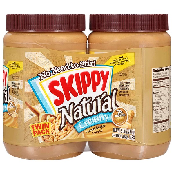 SKIPPY Creamy Natural Peanut Butter, 40 Ounce Twin Pack (Pack of 4)