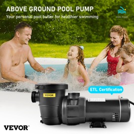 VEVOR Swimming Pool Pump 1.5HP 115V 1100W, Single Speed Pumps for Above Ground, Powerful Pool Pumps with Strainer Filter Basket, 5280 GPH Max. Flow, Certification of ETL for Security