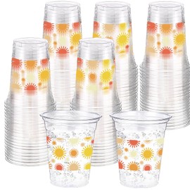 Funnymoom 60 Pcs Boho Sun Disposable Plastic Cups 16 oz Colorful Sunshine Pattern Cold Beverage Drinking Cup Bulk for Boho Party Favors 1st Birthday First Trip Baby Shower Party Supplies