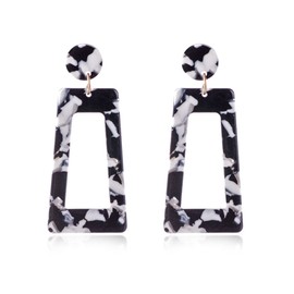 Acrylic Square Dangle Drop Earrings Circle Geometric Colored Resin Rectangle Dangle Earrings for Women Jewelry(Black)