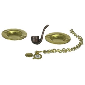 Dollhouse Miniature Smoking Set - Pipe, Watch, Ashtrays