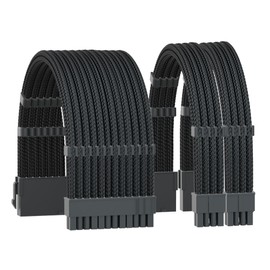 Formulamod Power Supply PSU Cable Extension Kit,18AWG Sleeved 1x 24pin ATX/2x 8(4+4) pin EPS Cable Extension PC,11.8inch with Cable Combs(Black,BKP)