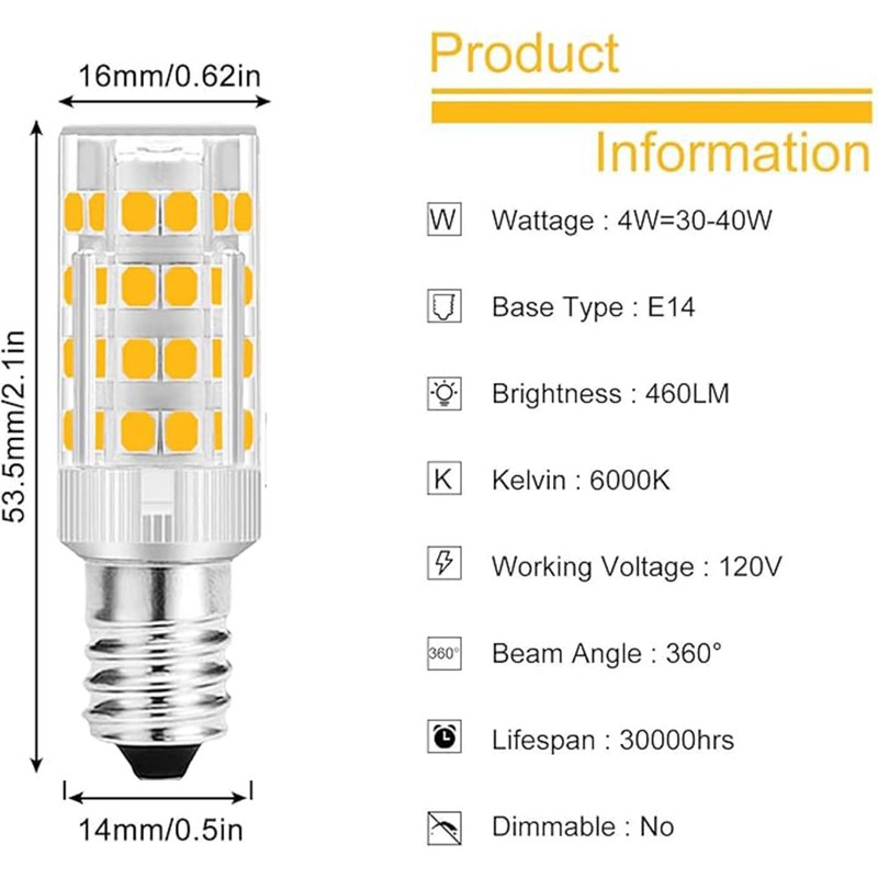 5-Pack E14 LED Bulb 4W 40W Equivalent, European Screw Base