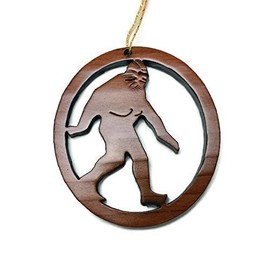 Bigfoot Christmas Ornament Wood Made in USA Oval California Redwood Handmade
