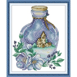 CaptainCrafts Kits de punto de cruz para adultos con estampado de punto de cruz, tejidos impresos, costura artesanal, decoración del hogar (estampado de 11 quilates, deriva nocturna mágica)