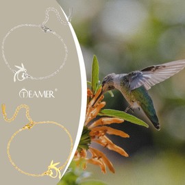 TEAMER Dainty Hummingbird Flower Bracelets Hummingbird Flower Pendant Stainless Steel Happy Bohemian Animal Jewellery for Women and Men, Stainless Steel, No Gemstone