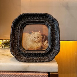 CISOO 3x3 Vintage Small Picture Frame, Antique Ornate Black Square Photo Frame for Table Top and Wall Display, Decorative Floral Design Retro Home Decor, Photo Gallery Art