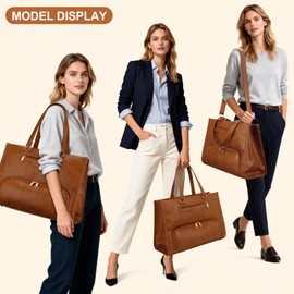 Lunch Bag for Women - 15.6" Laptop Lunch Bag Combo Women, Work Tote Bag with Insulated Lunch Compartment,Quilted Computer Handbag with Large Capacity for Work, Office, Nurse, Teacher (Brown)