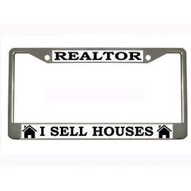 Realtor I Sell Houses License Plate Frame Chrome/Black (White/Black)