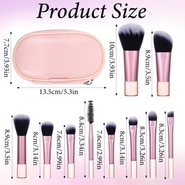 Wanmu 10 Pcs Mini Travel Makeup Brush Set With Pouch, Portable Full Complete Function Cosmetic Kit Small Makeup Brushes Professional On the Go Short Cosmetic Brush Travel Essentials for Women, Girls