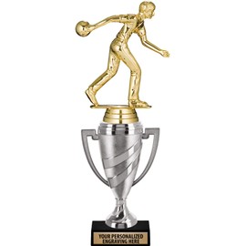 Crown Awards Bowling Trophy, 12.9" Silver Cup Male Bowling Trophies with Free Personalization, 10 Pack