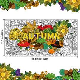 Thanksgiving Coloring Poster Mandala Autumn Giant Coloring Tablecloth Fall Jumbo Pumpkin Sunflower Leaves Coloring Pages for Kids Adults Activity Game Wall Decor Crafts School Party Supplies