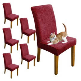 Oloepfo Chair Covers for Dining Room Chair Covers Set of 6 Stretch Spandex Kitchen Chair Protector Slipcover Removable Washable Dining Chair Covers for Home, Party, Ceremony, Banquet (Burgundy)