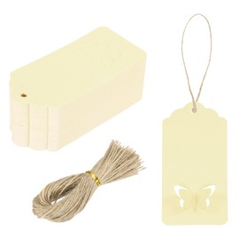 MECCANIXITY 200Pcs Kraft Paper Gift Tags with String, 3.5 x 1.6 Inch Blank Hanging Labels Wave Shape Paper Labels Light Yellow Gift Tags for Price Tags, Christmas, DIY Crafts