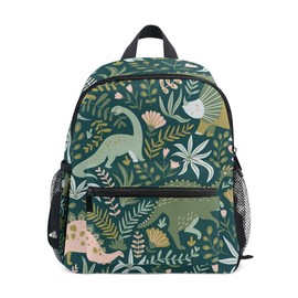 Cute Toddler Backpack Dinosaur and Tropical Leaves Mini Travel Bag for Baby Girl Boy Age 3-7