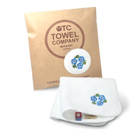 OTC Towel Company Imabari Japan Handkerchief Towel 8.7×8.7 inches Gift Embroidered Flower Botanical Garden (Nemophila (Off White))