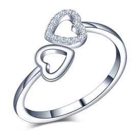 Yumilok Women's Rings Adjustable Open with Hearts Anniversary Ring Trust Ring 925 Sterling Silver for Women Girls, Sterling Silver Sterling silver Zirconia