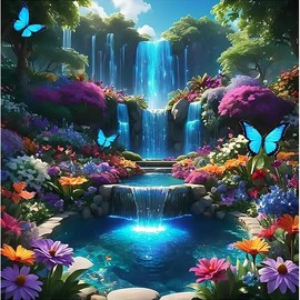 Landscape Scenery Diamond Art Kits for Adults Beginners, 5D DIY Full Round Drill Diamond Painting Kits Waterfall, Paint by Diamonds Dot Gem Art Crystal Flower Easy,Home Wall Decor 13.7X13.7Inch