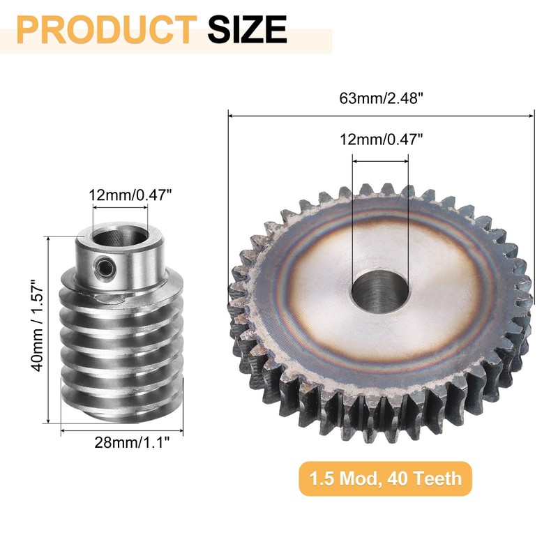 uxcell #45 Steel Worm Gear Set 40T 1.5 Module 20:1