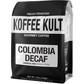 Koffee Kult Colombia Decaf Coffee Ground Decaffeinated Medium Roast 100% Arabica Whole Bean Naturally Swiss Water Process Chemical Free Espresso (Ground, 12oz)
