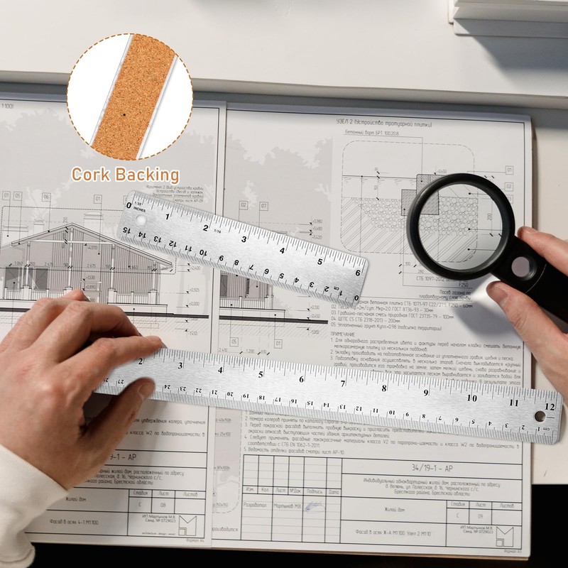 Metal Ruler Cork Backed 6 Inch 12 Inch Stainless Steel