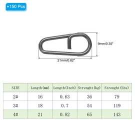 PATIKIL 150pcs 0.8 x 0.35" Fishing Snap Clips Stainless Steel Oval Split Rings for Freshwater and Saltwater Black