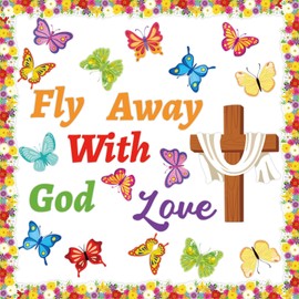 Spring Easter Bulletin Board Decorations Christian Religious Jesus Bulletin Board Set Fly Away with God Love Cross Cutouts Decor for Sunday School Classroom Teachers Students Supplies