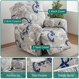 NILUOH Recliner Covers 4 Pieces Stretch Lazy Boy Recliner Chair Covers That Stay in Place, Covers for Electric Power Lift Reclining Chair, Washable Furniture Protector for Pet, Kids, Living Room