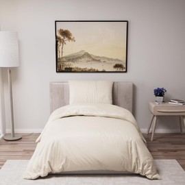 Dreamzie Bed Linen Set 135 x 200 cm with 1 Pillowcase 80 x 80 cm, Beige – Duvet Cover 135 x 200 cm Single Bed Made of 100% Microfibre – Oeko Tex-Certified No Chemicals