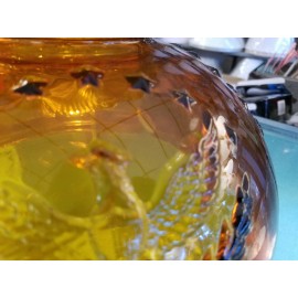 H & H NOS  Vintage Amber 10" Glass Shade - Eagle Pattern. Fits Aladdin, Rayo, B & H, +