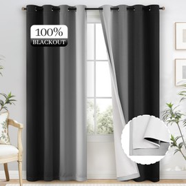 Yakamok 100% Blackout Curtains 84 Inch Length 2 Layers,Black Curtains for Bedroom Ombre Room Darkening Grommet Gradient Drapes, Light Blocking Thermal Insulated Window Curtains for Living Room