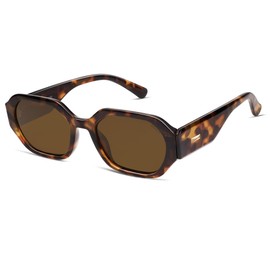 SOJOS SJ2232 Retro Hexagonal Polarised Sunglasses for Women Rectangular Trendy 90s Shades Sunglasses, Brown Turtle