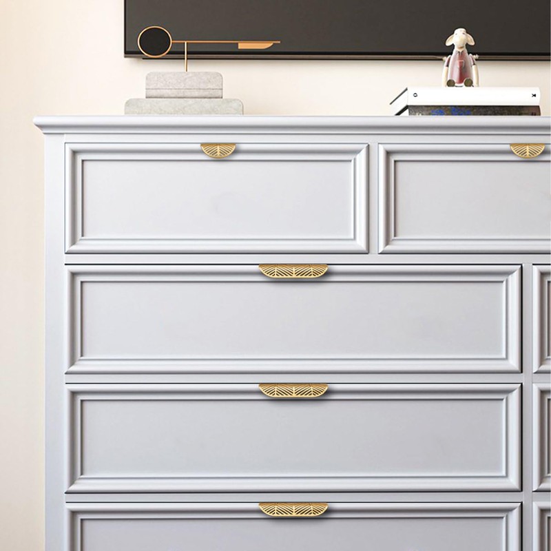 RZDEAL Solid Brass Cabinet Handles Brushed Gold Leaf Knobs and