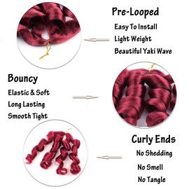 XGY Hair Burgundy French Curl Braiding Hair 12Inch 5Packs French Curl Crochet Braids Short Curly Crochet Bouncy Synthetic knotless Braid Extensions(BUG, 12inch)