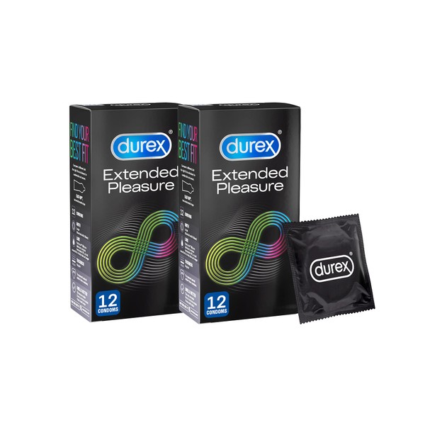 Durex Extended Pleasure Condoms, 2 x Pack of 12 Condom, 24 Condoms (Packaging May Vary)