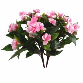 Flo-mynse 2 Pieces Artificial Flower Impatiens for Balcony Garden Bonsai Decoration (Pink)