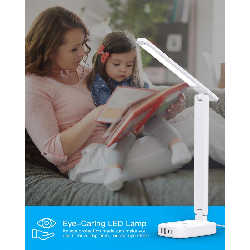 Power Strip with LED Desk Lamp, 3 Outlets 4 USB